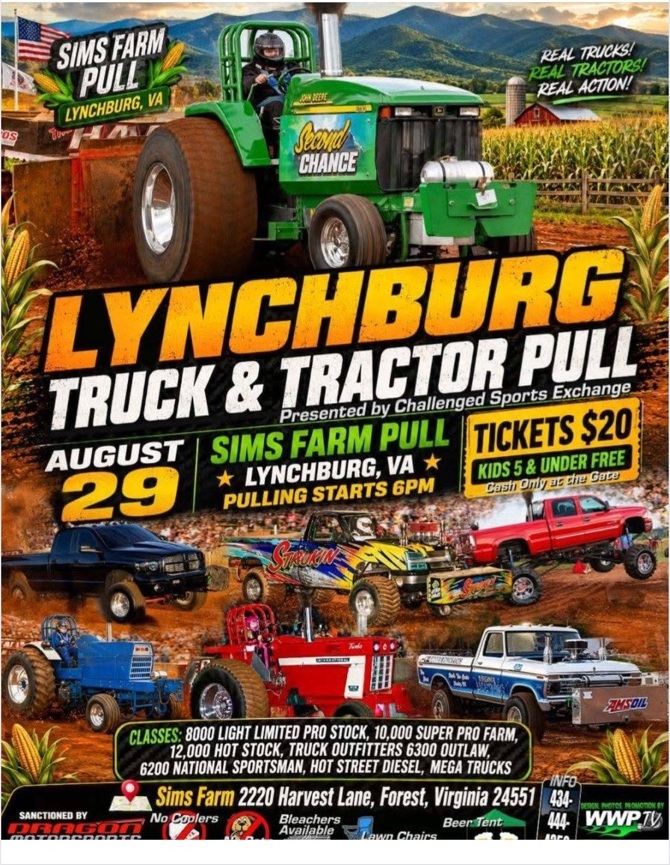 2026 Sims Farm truck and tractor pull event flyer